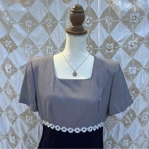 Vintage 90’s Blue Gingham + Floral Trim Long Dress / Size 10/12 L / Cottagecore